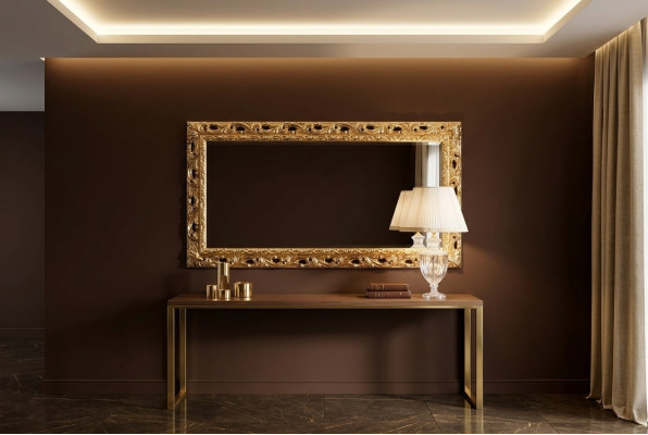 Mueble espejo de pared clásico italiano de diseñador espejo de madera dorado nuevos