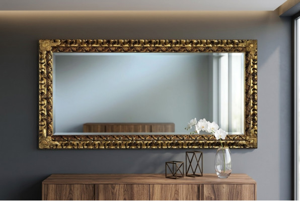 Espejo de diseñador clásico italiano, espejo de pared de muebles de madera dorada XXL nuevo