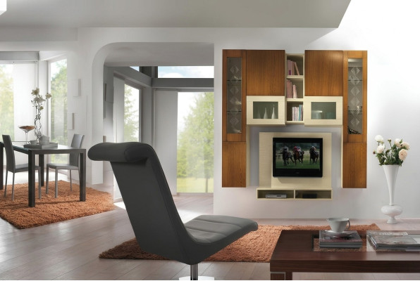 Sala de estar mueble de pared RTV estante tv madera armarios vitrina estante de pared Italia nuevo.