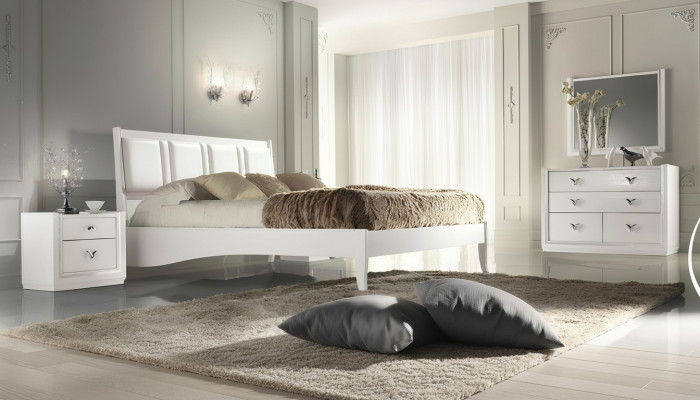 Dormitorio Cama Mesita de noche Cómoda Espejo Juego Conjunto Grupo Madera Lujo Set de 5 piezas.