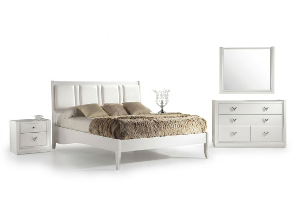 Dormitorio Cama Mesita de noche Cómoda Espejo Juego Conjunto Grupo Madera Lujo Set de 5 piezas.