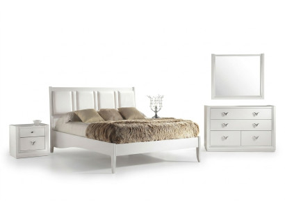 Dormitorio Cama Mesita de noche Cómoda Espejo Juego Conjunto Grupo Madera Lujo Set de 5 piezas.