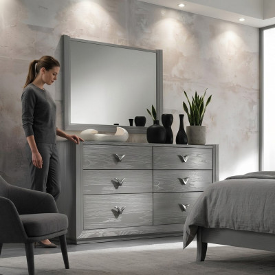 Cómoda Espejo Conjunto de madera Diseñador Comodas Armario Estante Italia Set de 2 piezas.