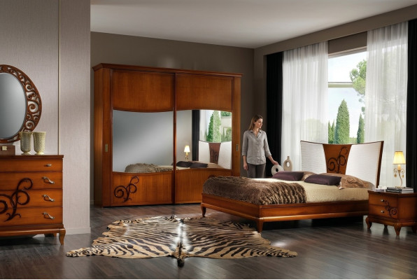 Juego de lujo de 3 piezas para dormitorio, cama, mesita de noche, camas, cama doble de madera, nuevo.