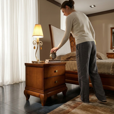 Mesita de noche 2 cajones mesa auxiliar mesilla cómoda consola diseño de madera.