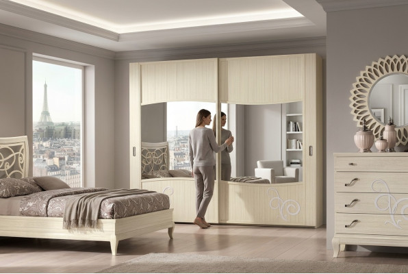 Armario con puertas correderas Armario del dormitorio Armarios de pared Blanco Espejo