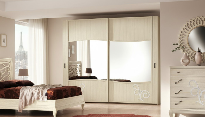 Armario con puertas correderas Armario del dormitorio Armarios de pared Blanco Espejo