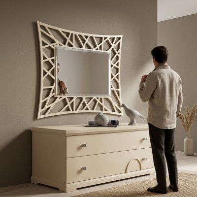 Espejo Espejo de pared de madera moderno Muebles Diseño 90x90 Nuevo