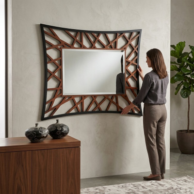 Espejo Espejo de madera moderno Espejo de pared Muebles Diseño 111x89 Nuevo