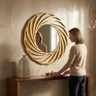 Espejo redondo Espejo colgante de madera Moderno Espejo de pared Muebles Diseño Espejito 90x90
