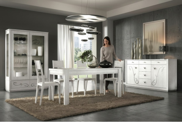 Comedor Mesa de comedor Silla Cómoda Vitrina Grupo de alimentos Mesa Mesas Madera Set de 7 piezas.