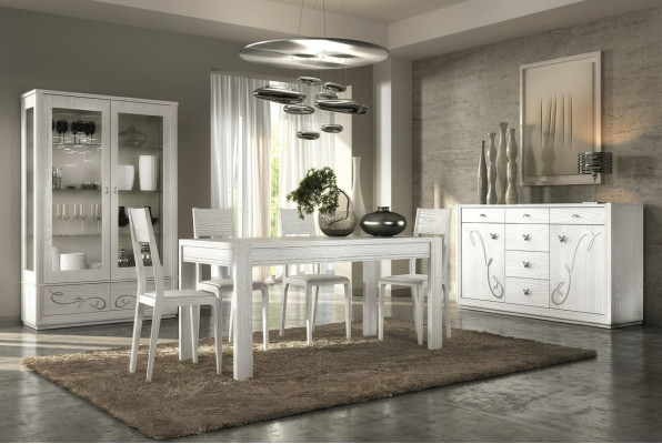 Comedor Mesa de comedor Silla Cómoda Vitrina Grupo de alimentos Mesa Mesas Madera Set de 7 piezas.