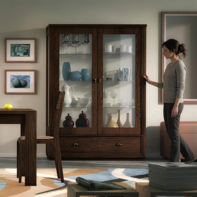 Vitrina de lujo escaparate vitrinas gabinete de vidrio moderno de madera gris estante aparador