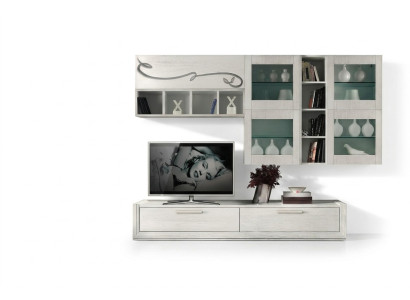 Mueble de pared para TV RTV, mueble de sala de estar de lujo con estantes y armarios.
