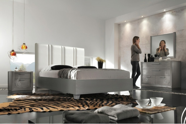 Set de lujo para dormitorio cama mesita de noche cómoda espejo grupo juego nuevo de 5 piezas.