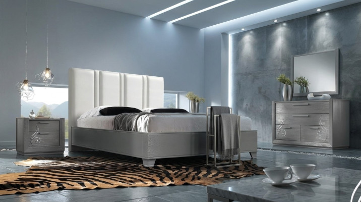 Set de lujo para dormitorio cama mesita de noche cómoda espejo grupo juego nuevo de 5 piezas.