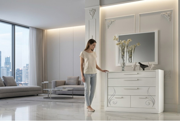 Cómoda Espejo Cómodas Madera Moderno Armarios Consola Armarios Italia Set 2 piezas.