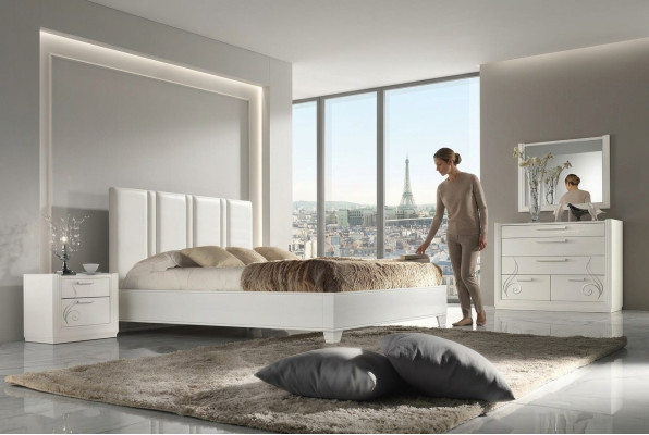 Dormitorio Cama Mesita de noche Grupo Camas Lujo Marco de cama de madera Diseño Set de 3 piezas
