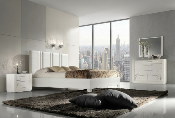 Dormitorio Cama Mesita de noche Grupo Camas Lujo Marco de cama de madera Diseño Set de 3 piezas