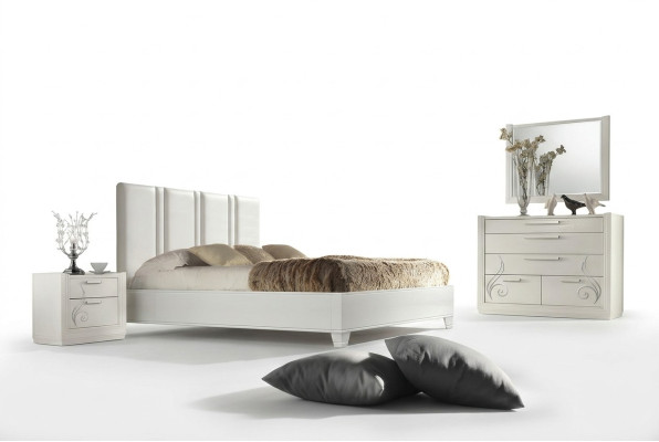 Dormitorio Cama Mesita de noche Grupo Camas Lujo Marco de cama de madera Diseño Set de 3 piezas
