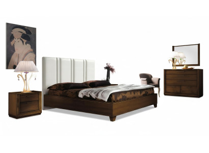 Dormitorio Cama Mesita de noche Cómoda Espejo Doble camas acolchadas de lujo de 5 piezas.