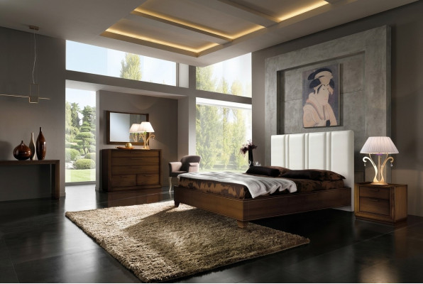 Dormitorio Cama Mesita de noche Camas dobles Estructura de cama moderna Conjunto de camas de 3 piezas.