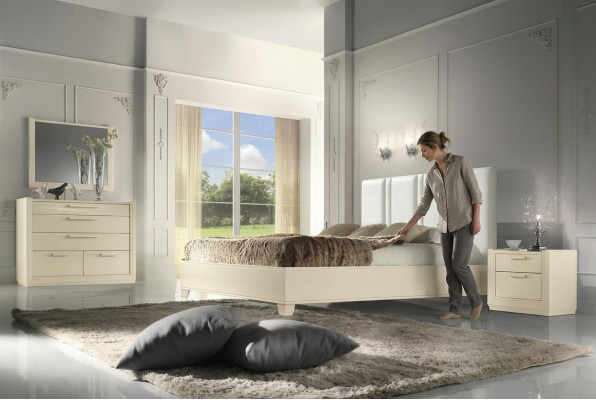 Conjunto de dormitorio cama mesita de noche cómoda espejo de diseño de madera de lujo de 5 piezas