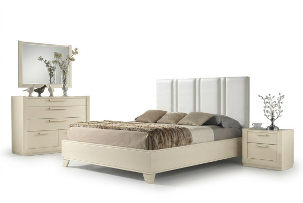 Conjunto de dormitorio cama mesita de noche cómoda espejo de diseño de madera de lujo de 5 piezas