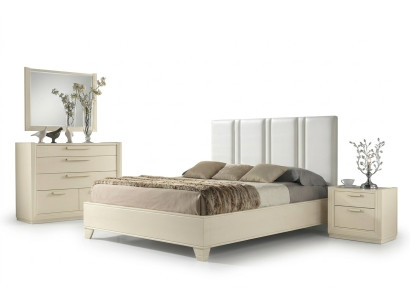 Conjunto de dormitorio cama mesita de noche cómoda espejo de diseño de madera de lujo de 5 piezas
