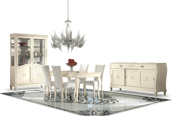 Comedor Mesa de comedor Silla Cómoda Vitrina Grupo de mesa de comedor Madera Italia Set de 7 piezas