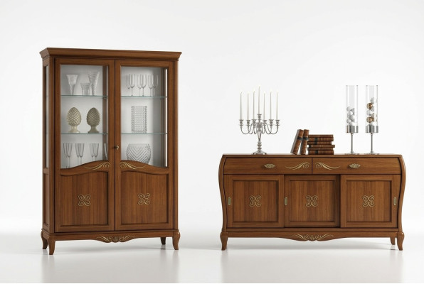 Set de diseño de comedor de 7 piezas mesa silla cómoda vitrina grupo mesas de comedor madera