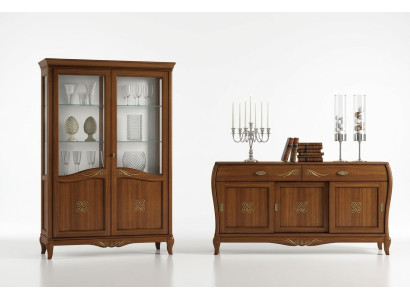 Set de diseño de comedor de 7 piezas mesa silla cómoda vitrina grupo mesas de comedor madera