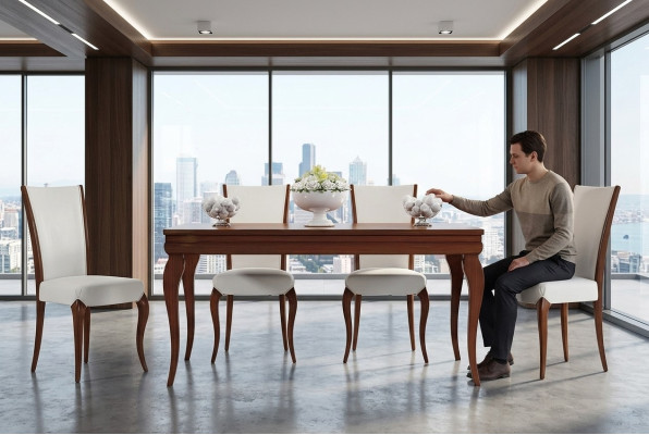Comedor Mesa Silla Extensible Mesa Mesas Conjunto Madera Diseño Set 5 piezas.