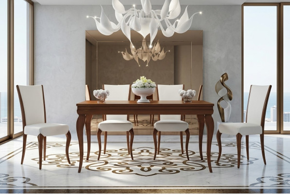 Comedor Mesa Silla Extensible Mesa Mesas Conjunto Madera Diseño Set 5 piezas.