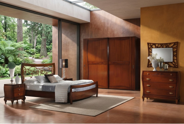 Juego de dormitorio de lujo: cama, mesita de noche, armario, cómoda, espejo. Nuevo 6 piezas.