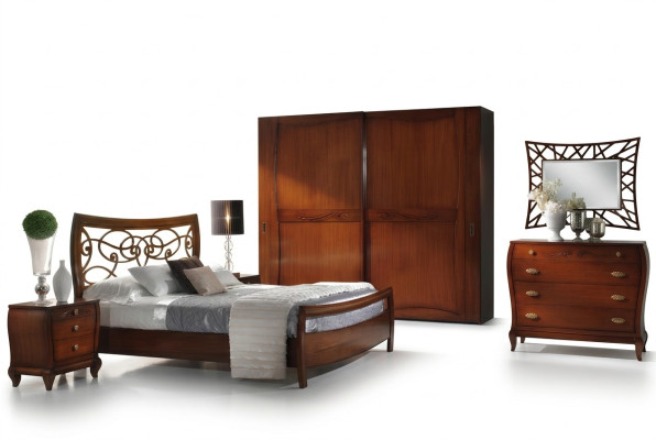 Juego de dormitorio de lujo: cama, mesita de noche, armario, cómoda, espejo. Nuevo 6 piezas.