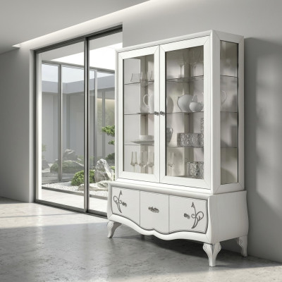 Vitrina de vidrio de lujo en estilo antiguo moderno, vitrinas de madera, muebles italianos.