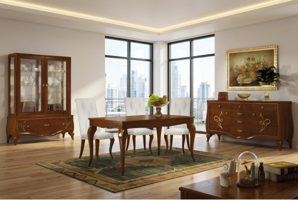 Comedor mesa de comedor silla cómoda vitrina grupo comer madera juego nuevo set de 7 piezas.