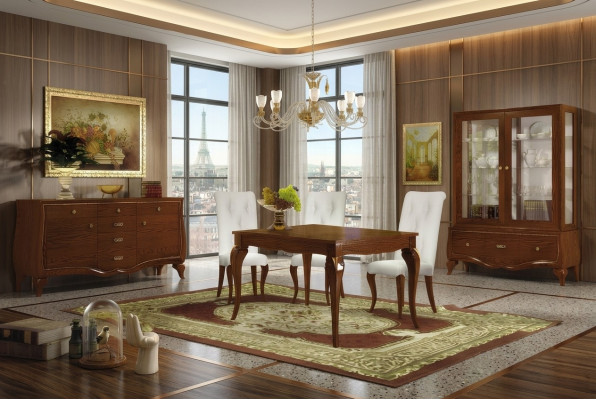 Conjunto de comedor mesa silla cajonera vitrina mesa mesas grupo conjunto 7 piezas.