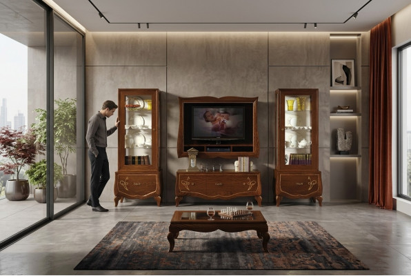 rtv Set Wohnzimmer Vitrine tv Modern Holz Möbel Schrank Stil Gruppe Italienische  rtv Set salón vitrina tv moderno muebles de madera armario estilo grupo italiano