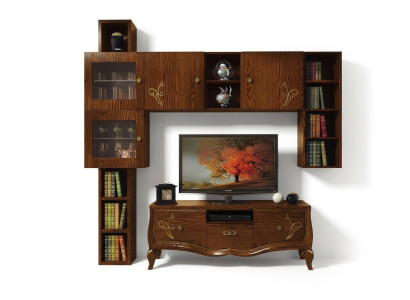Grupo clásico de televisión para sala de estar, vitrina de madera moderna, mueble de estilo armario.