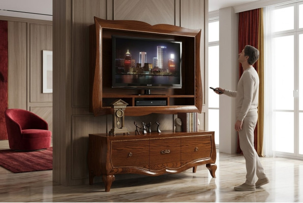 Mueble de TV bajo, mueble auxiliar, mueble de TV de madera clásico, diseño de cómoda nuevo.