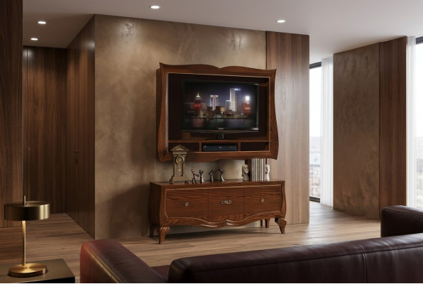 Mueble de TV bajo, mueble auxiliar, mueble de TV de madera clásico, diseño de cómoda nuevo.