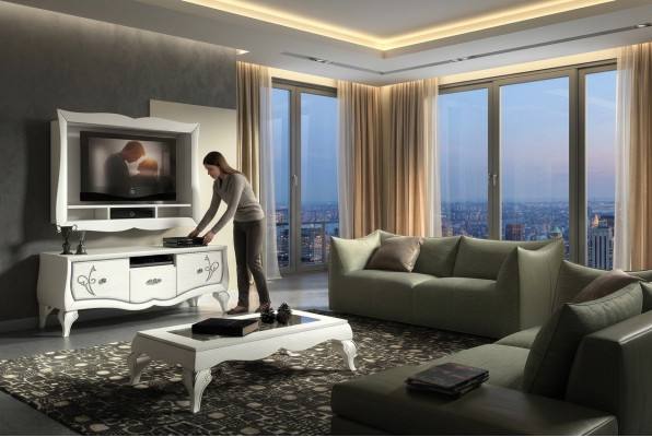 Mueble TV de lujo, armario RTV, aparador, armario de madera para TV, diseño moderno, cómoda nueva.