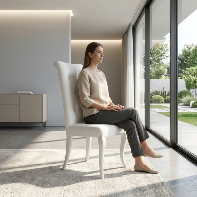 Silla de comedor Silla Comedor Moderna Sillas de madera Diseño Blanco Asiento Sillón
