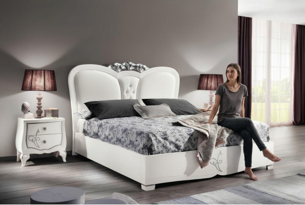 Cama de lujo Camas modernas Estructura de cama doble de madera Dormitorio blanco
