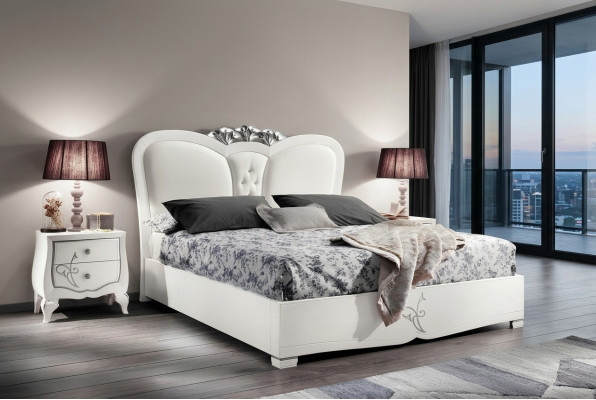 Cama de lujo Camas modernas Estructura de cama doble de madera Dormitorio blanco