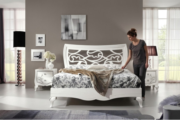 Dormitorio Cama Mesita de noche Conjunto Grupo Camas Cama doble Estructura de cama de 3 piezas Nuevo
