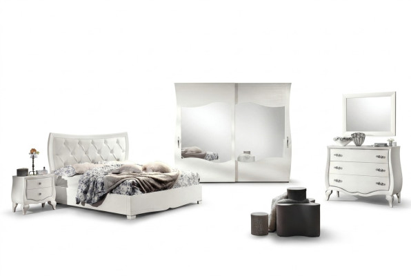 Conjunto Dormitorio Cama Mesita de Noche Armario Cómoda Espejo Set de 6 piezas