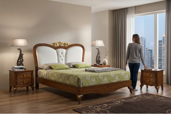 Dormitorio Cama Mesita de noche Diseño de madera Camas Mesitas de noche Juego de 3 piezas Conjuntos de muebles